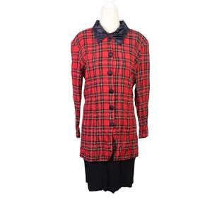 Vintage 80s Just In Thyme Red and Black Plaid Knee Length Dress 12